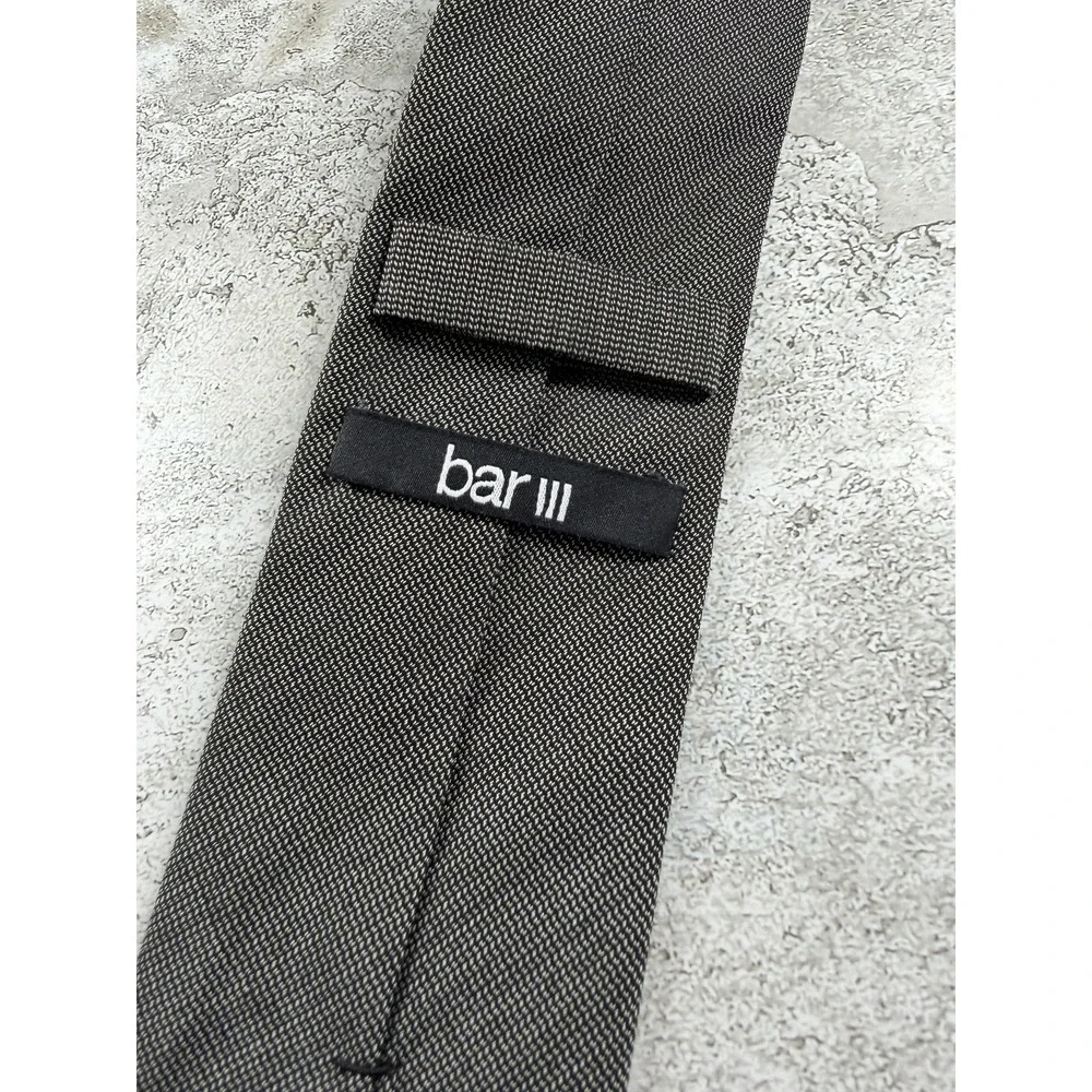 Bar III Tie Mens One Size Gray Slim Geometric Woven Logo Cotton Polyester